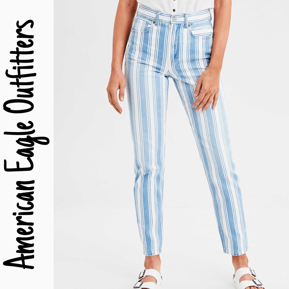AEO American Eagle Outfitters Striped Mom Jeans